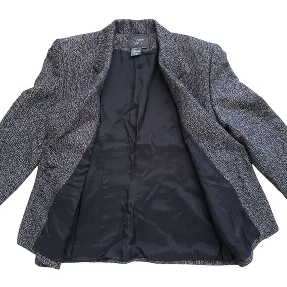 Vtg Cynthia Steffe Blazer Jacket Womens 6 Gray Tweed Wool One Button Sport Coat - Picture 7 of 10